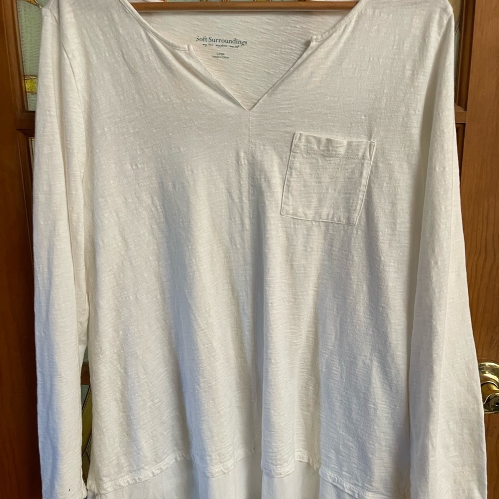 Soft Surroundings White Long Sleeve V-Neck Tee